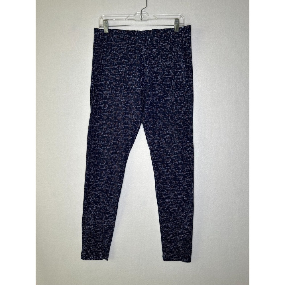 Laura Scott Navy Blue Polka Dot Floral Leggings Womens Large L Ankle Pants